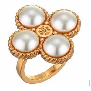 Tory Burch Gold Pearl Cluster Ring Sz 7 - White Pearls